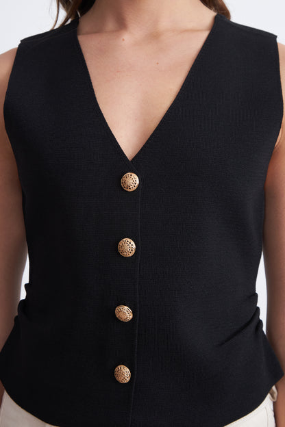 Gilet con Drapeado Lateral Negro
