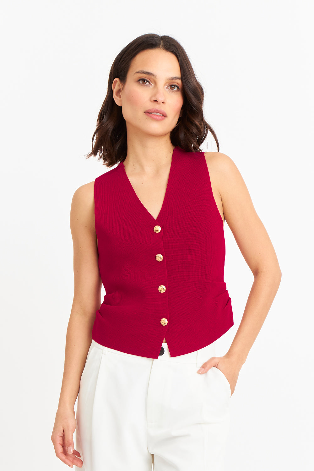 Gilet con Drapeado Lateral Rojo