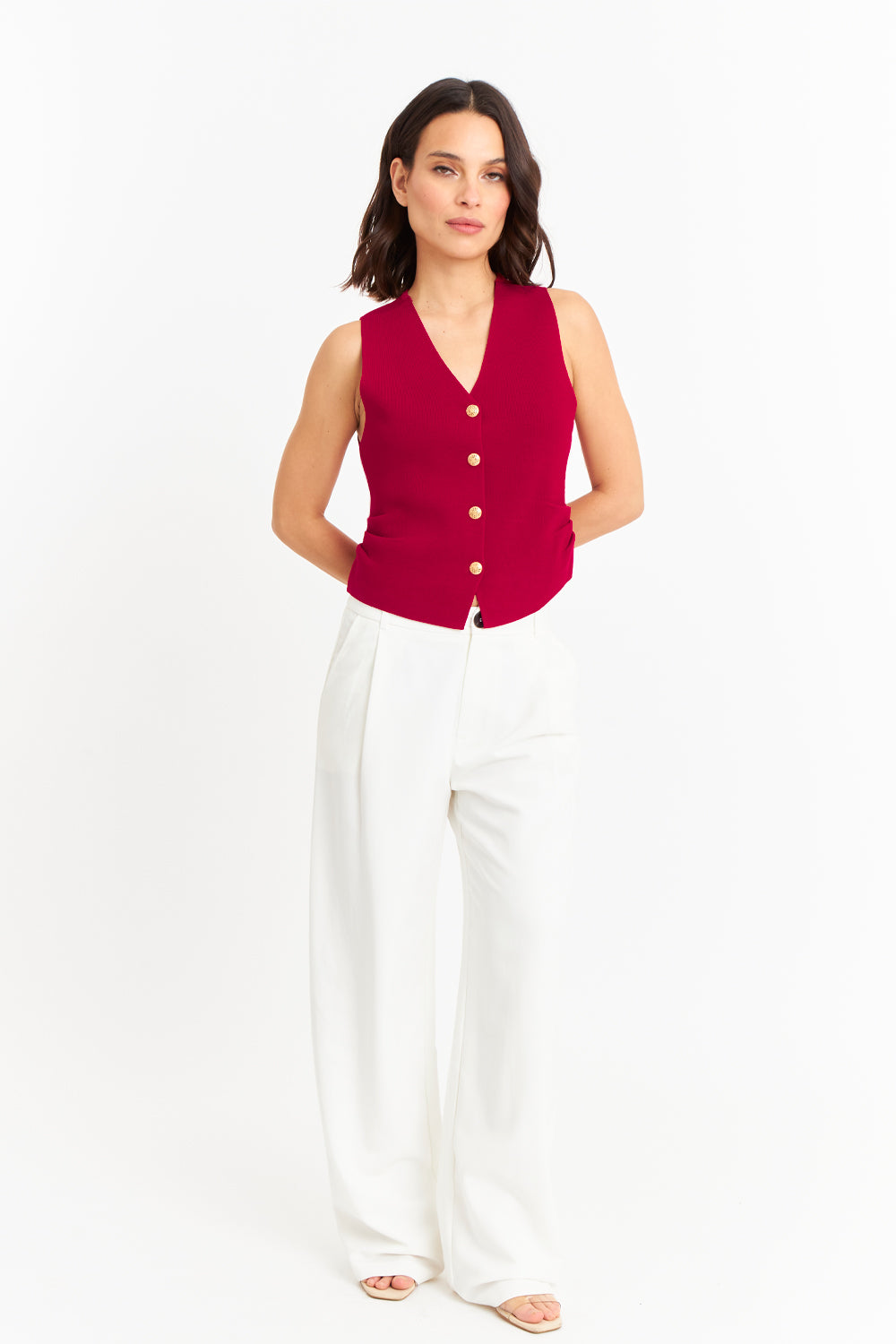Gilet con Drapeado Lateral Rojo