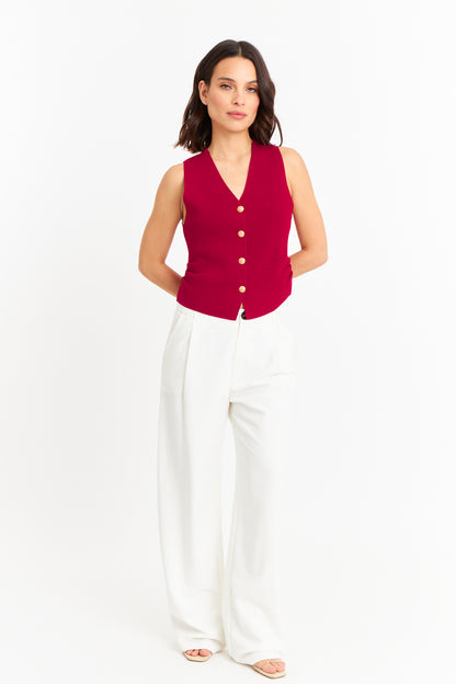 Gilet con Drapeado Lateral Rojo