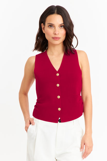 Gilet con Drapeado Lateral Rojo