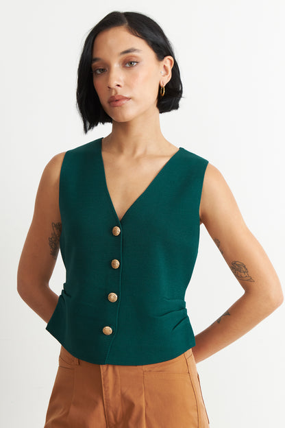 Gilet con Drapeado Lateral Verde