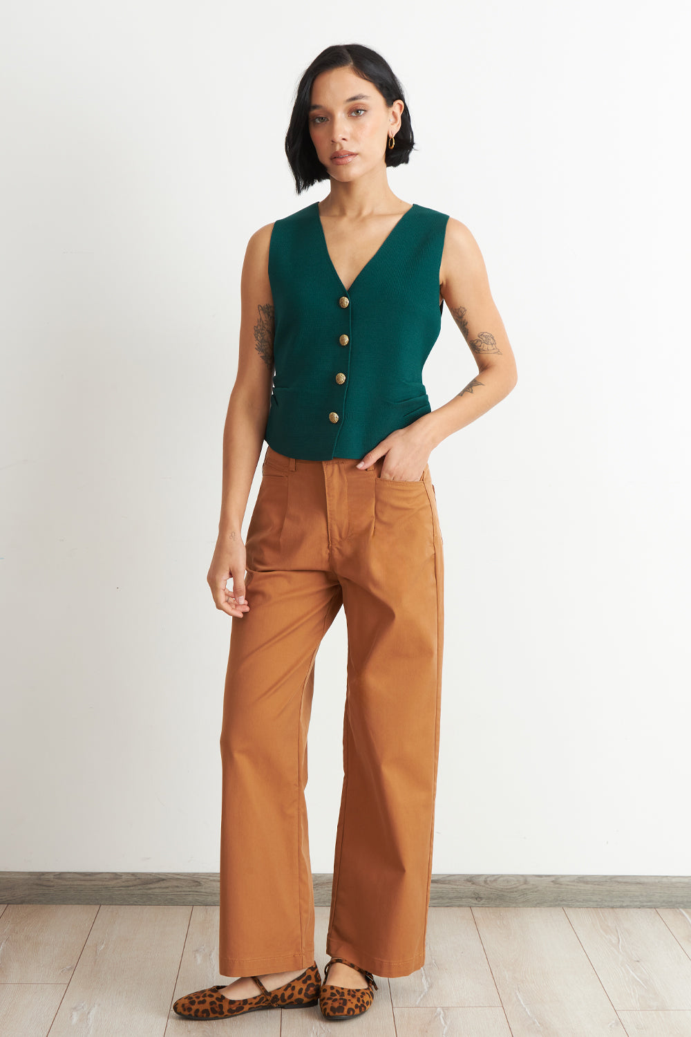 Gilet con Drapeado Lateral Verde