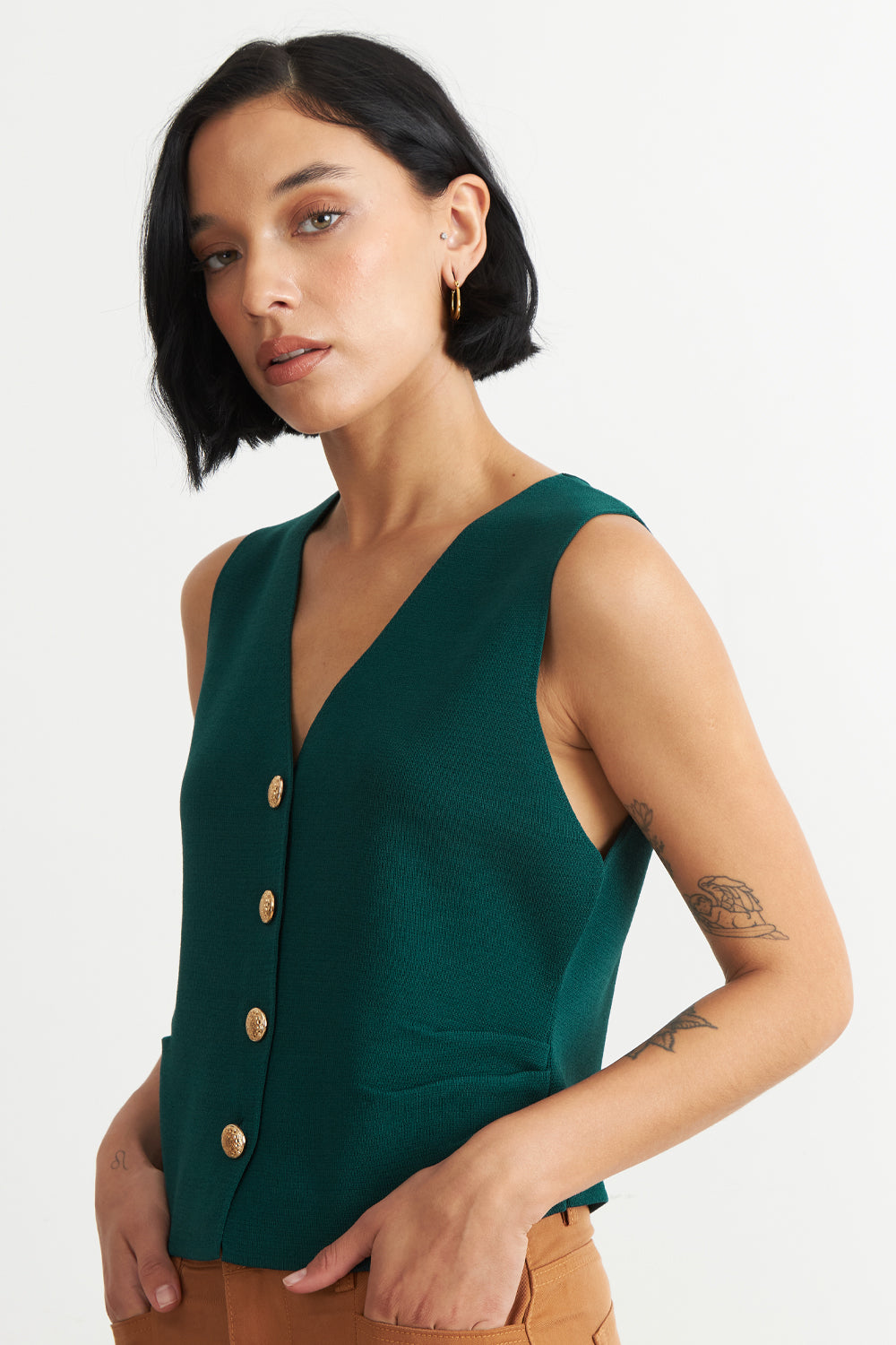 Gilet con Drapeado Lateral Verde