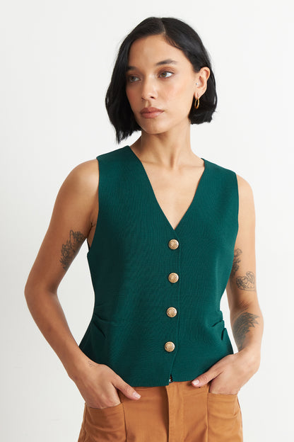 Gilet con Drapeado Lateral Verde