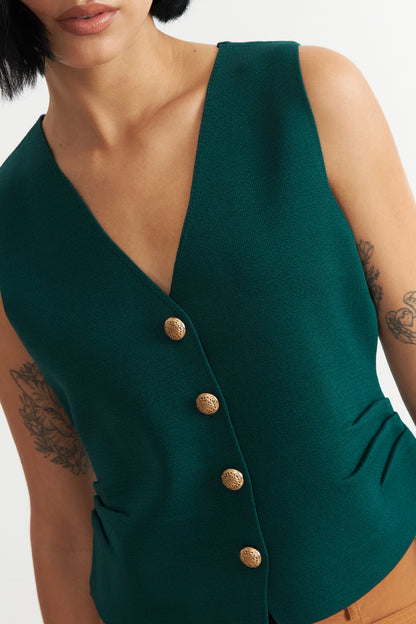 Gilet con Drapeado Lateral Verde