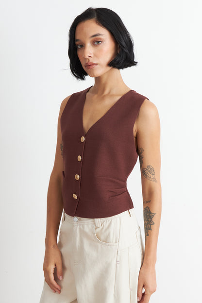 Gilet con Drapeado Lateral Café