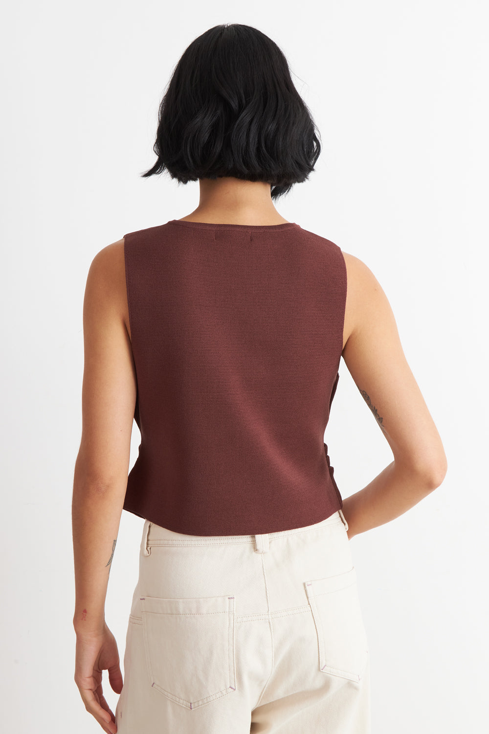 Gilet con Drapeado Lateral Café