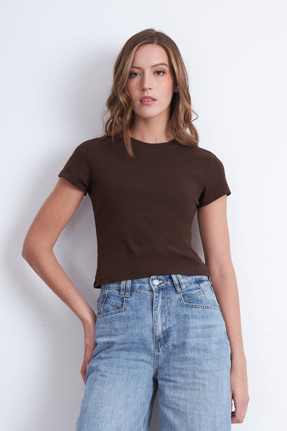 Polera Manga Corta Básica Café