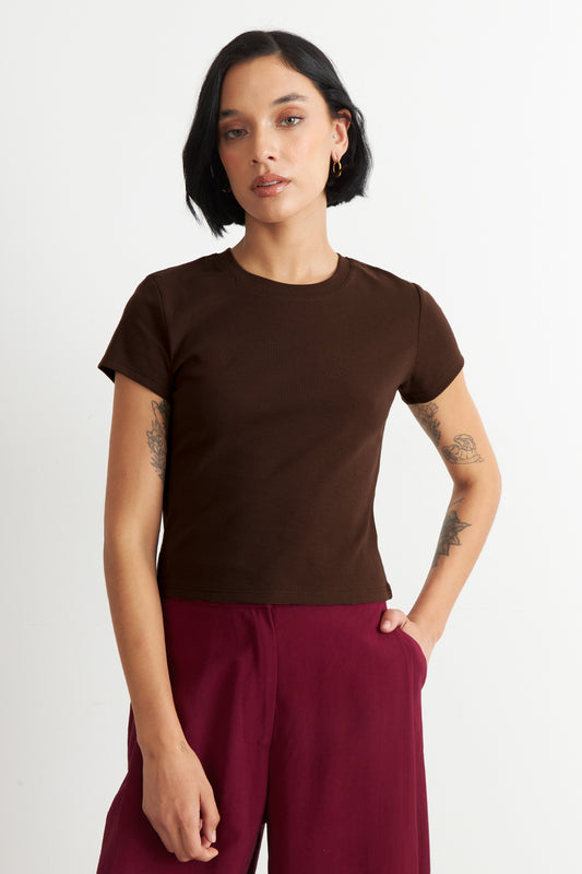 Polera Manga Corta Básica Café