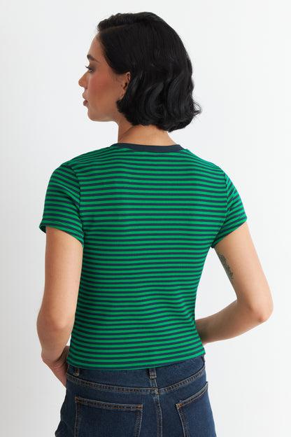 Polera Básica Cuello Redondo Líneas Verde