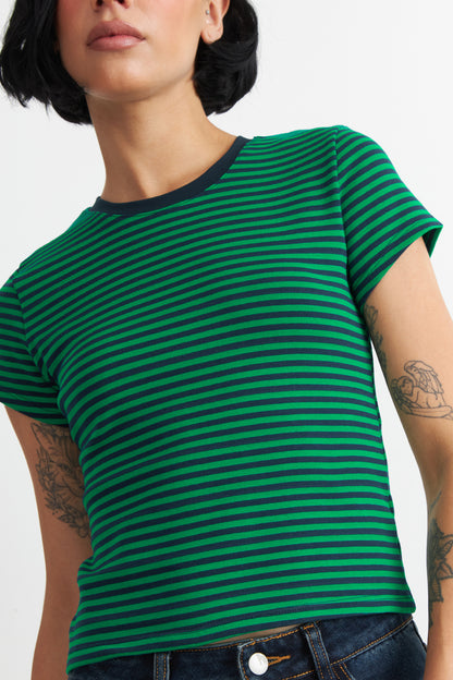 Polera Básica Cuello Redondo Líneas Verde