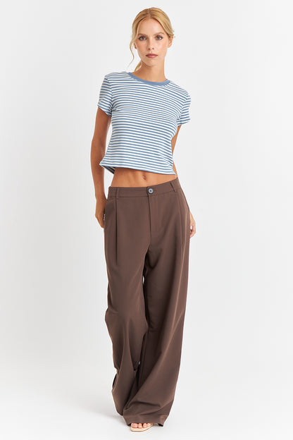 Polera Básica Cuello Redondo Líneas Celeste