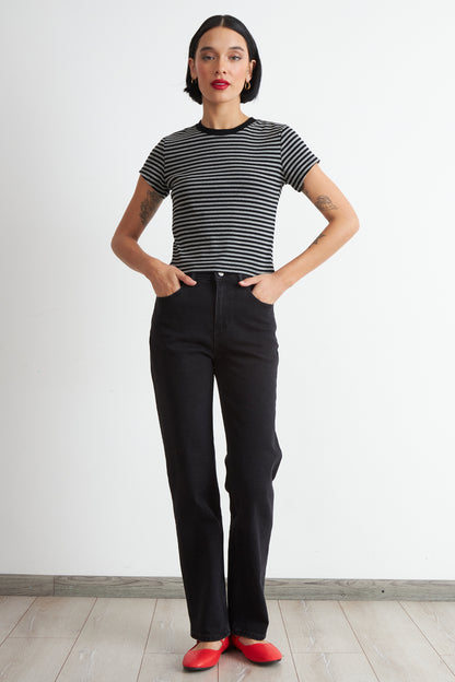 Polera Básica Cuello Redondo Líneas Grafito