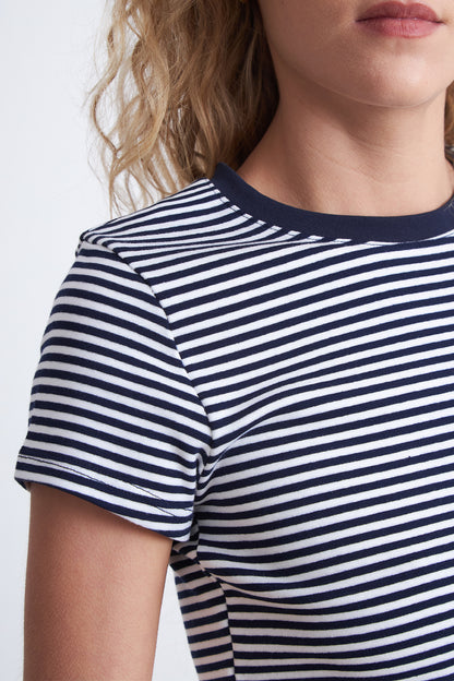 Polera Básica Cuello Redondo Líneas Azul Marino