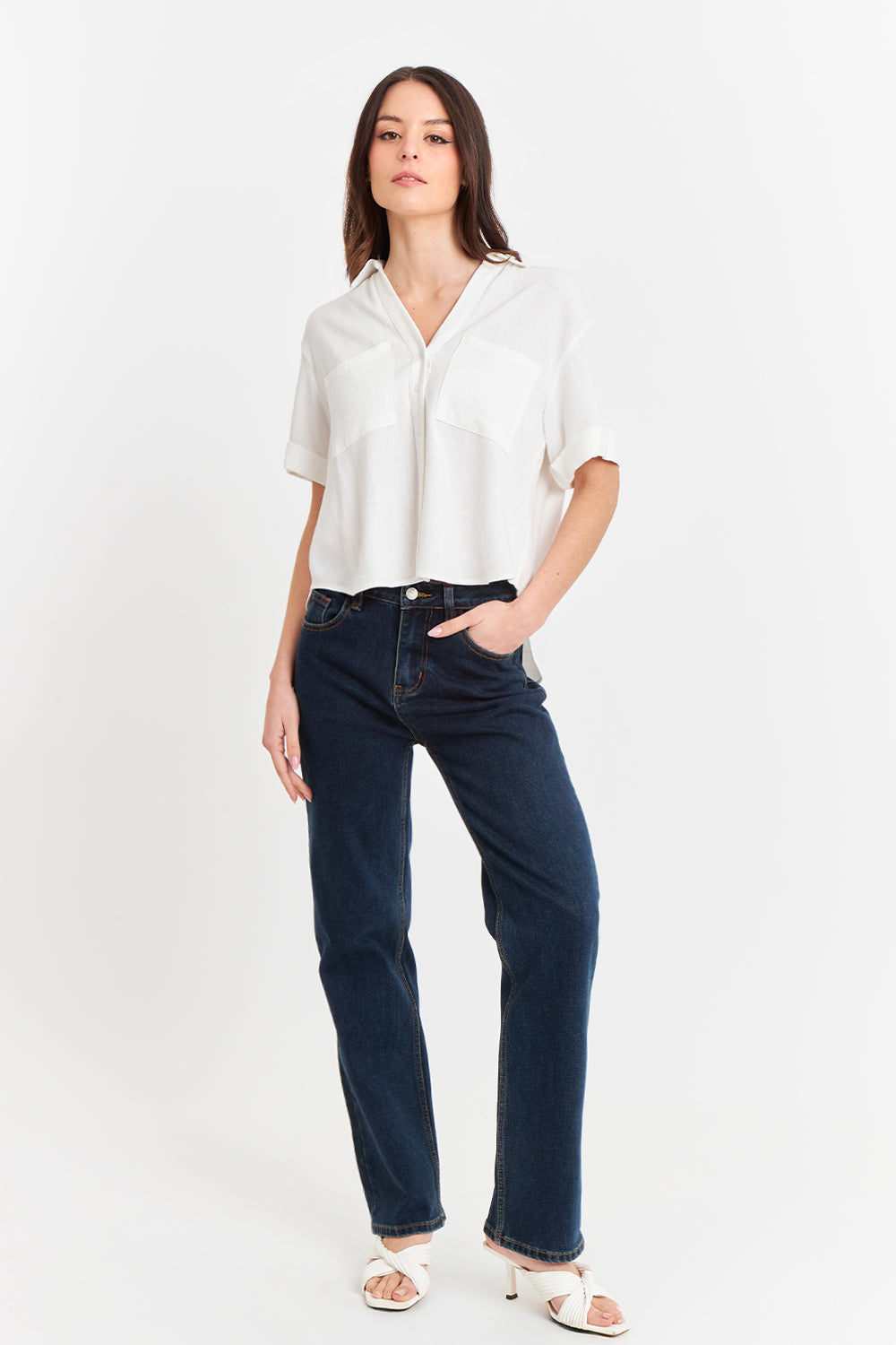 Camisa Básica Tipo Lino Blanco
