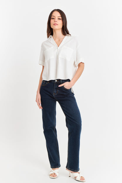 Camisa Básica Tipo Lino Blanco