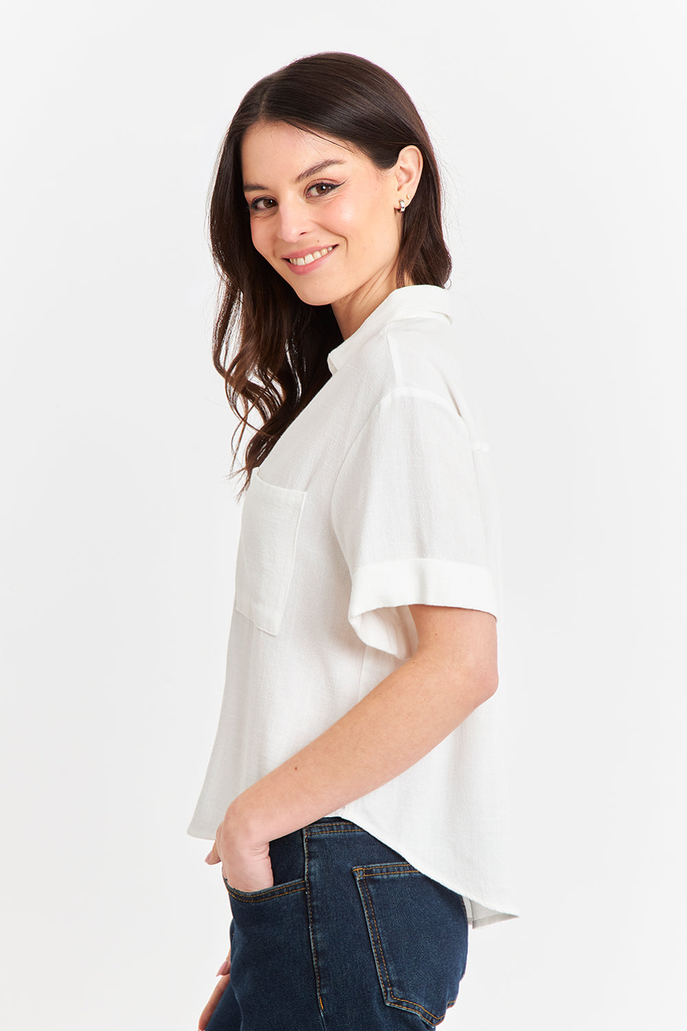 Camisa Básica Tipo Lino Blanco