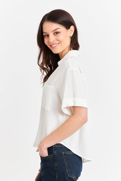 Camisa Básica Tipo Lino Blanco
