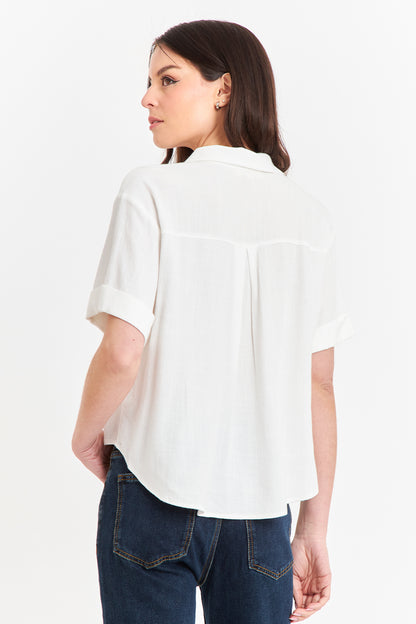 Camisa Básica Tipo Lino Blanco