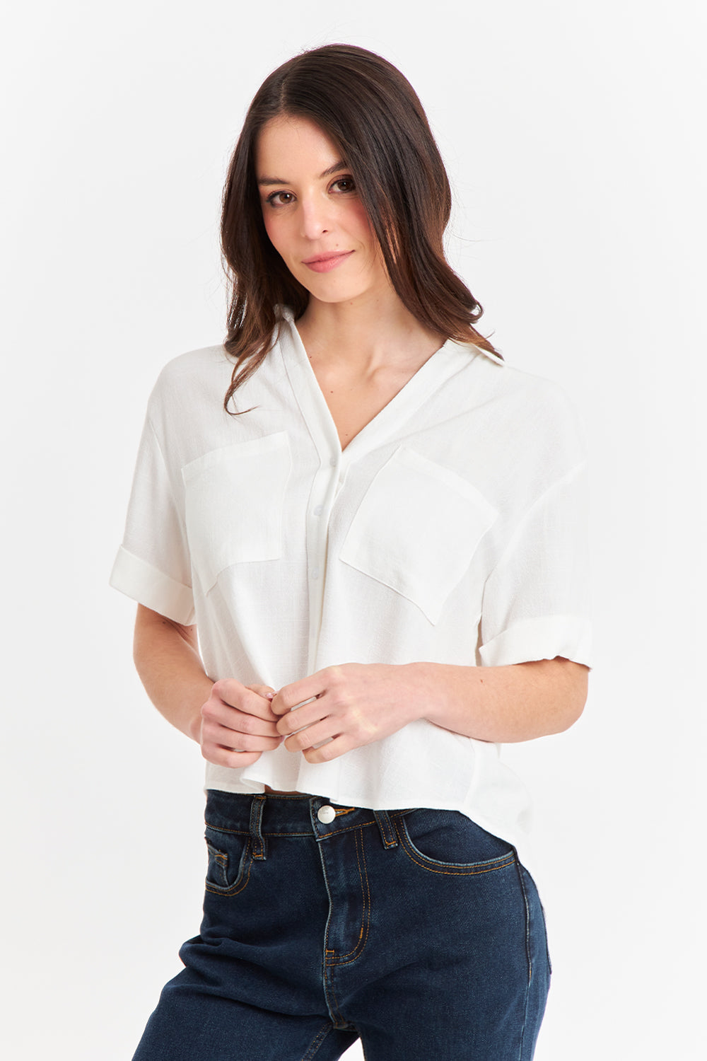 Camisa Básica Tipo Lino Blanco