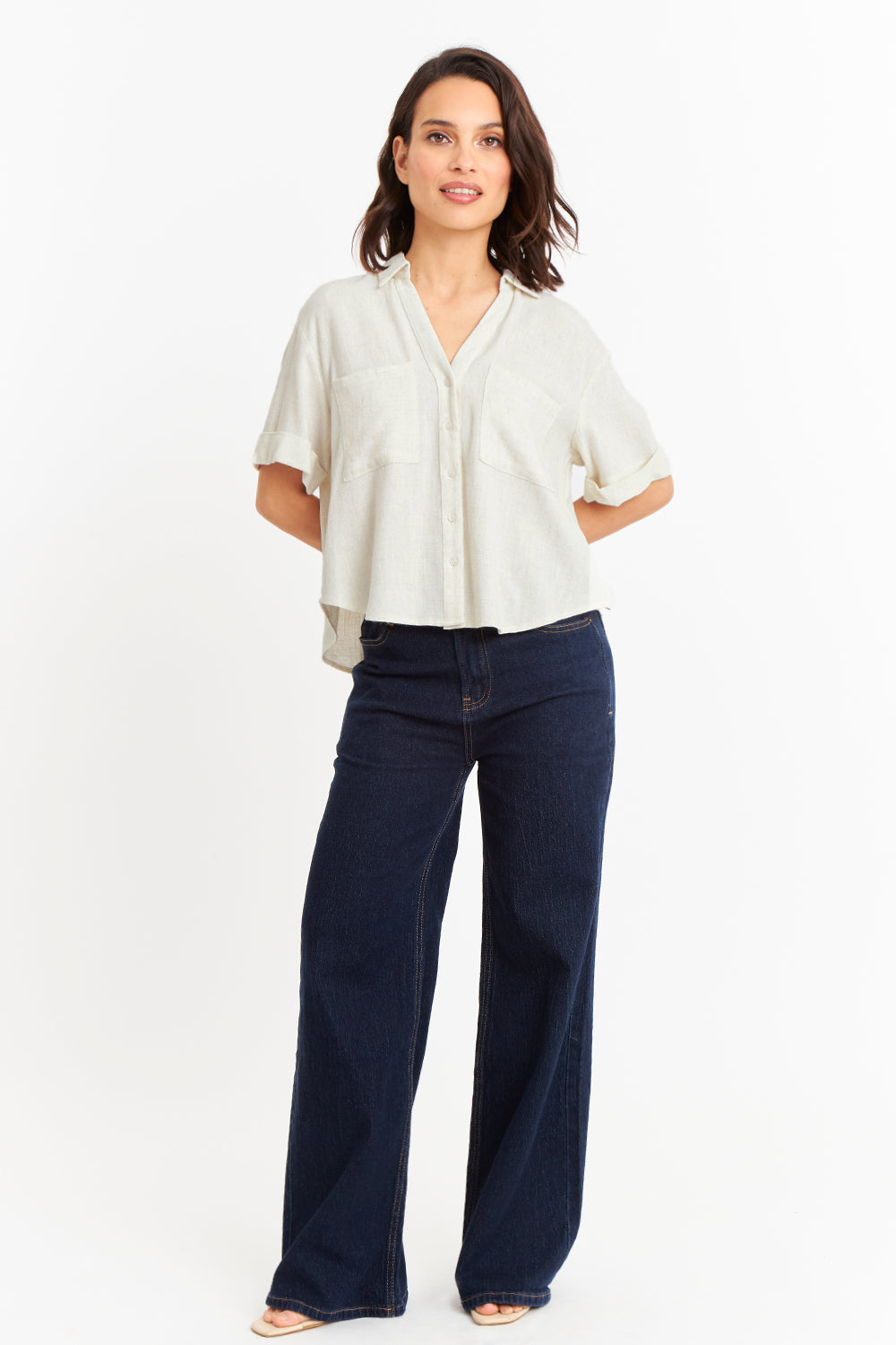 Camisa Básica Tipo Lino Beige