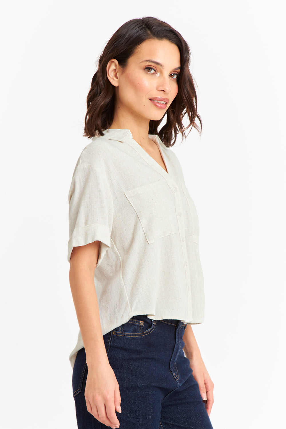 Camisa Básica Tipo Lino Beige