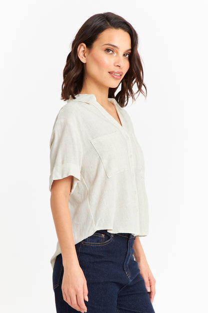 Camisa Básica Tipo Lino Beige