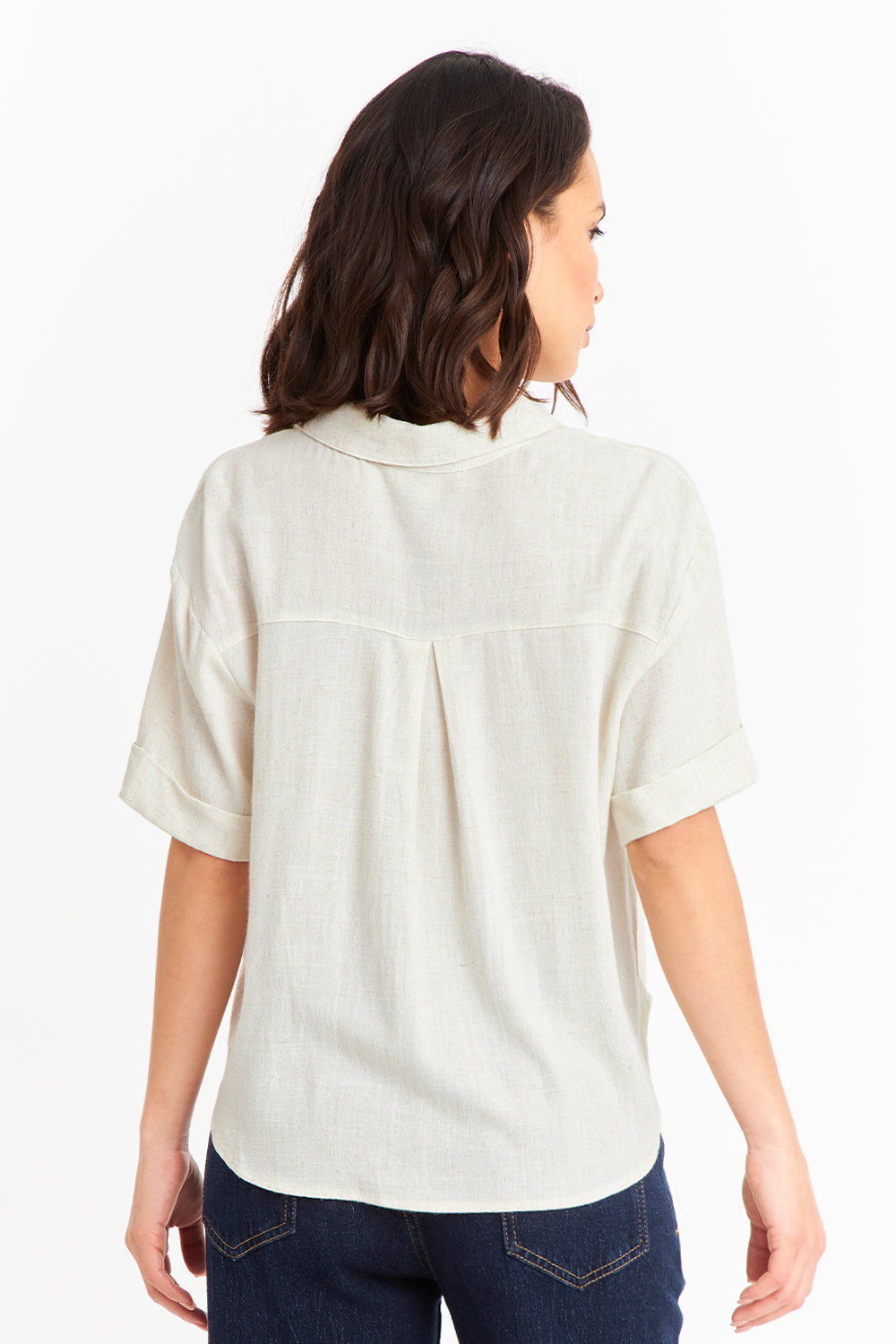 Camisa Básica Tipo Lino Beige