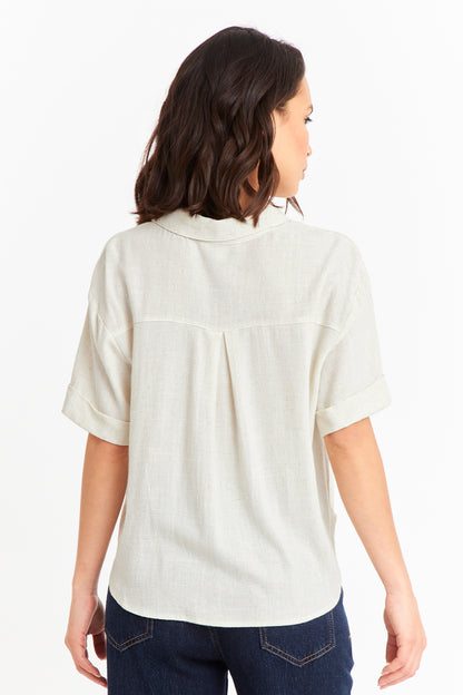 Camisa Básica Tipo Lino Beige