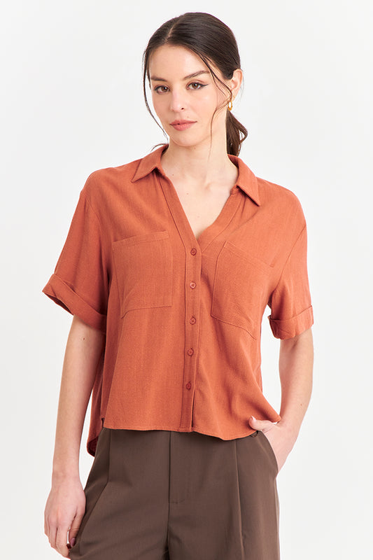 Camisa Básica Tipo Lino Beige