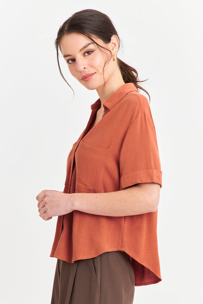 Camisa Básica Tipo Lino Beige