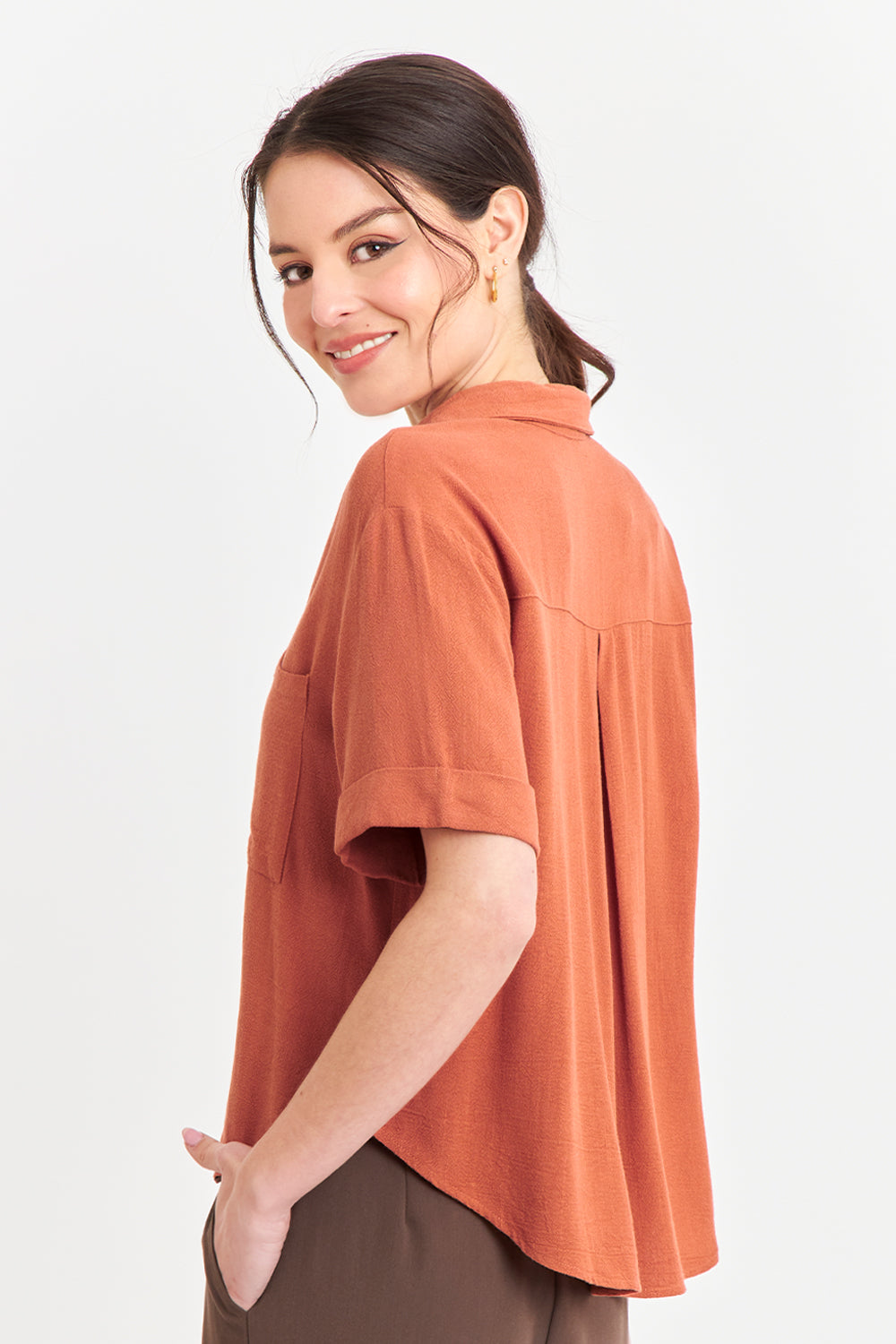 Camisa Básica Tipo Lino Beige