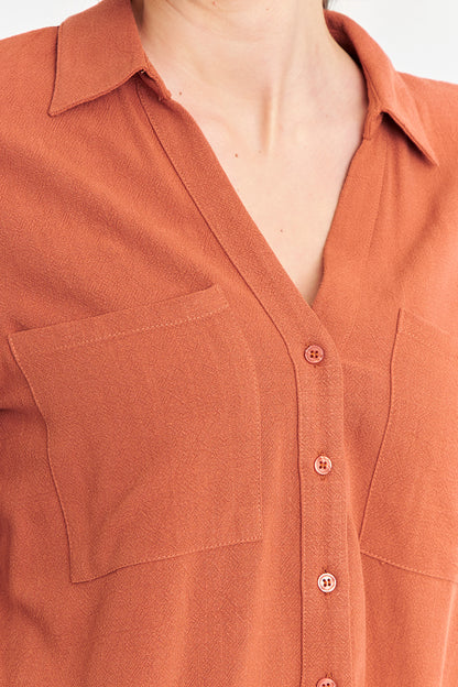 Camisa Básica Tipo Lino Beige