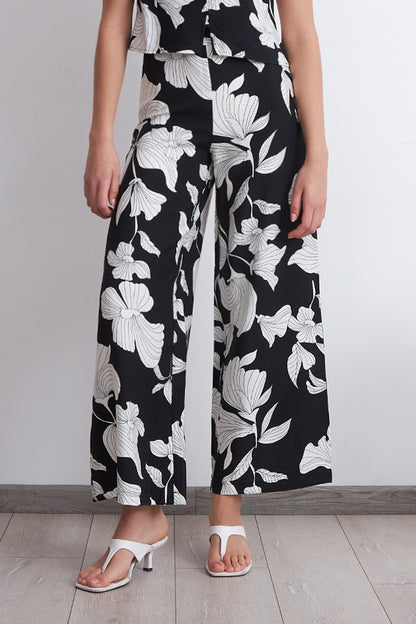 Pantalón Negro Flores Blancas