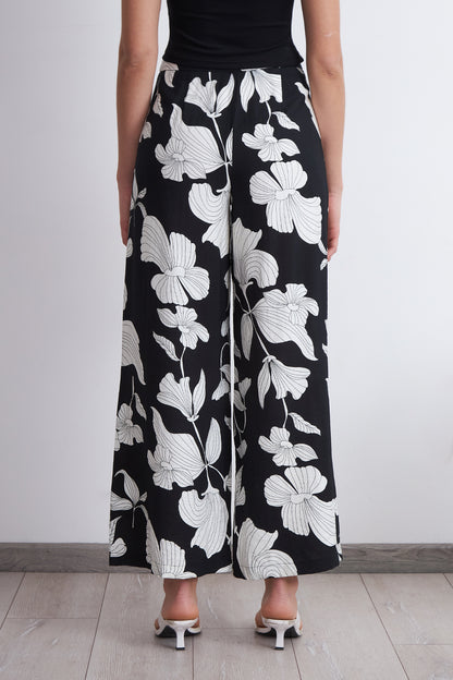 Pantalón Negro Flores Blancas