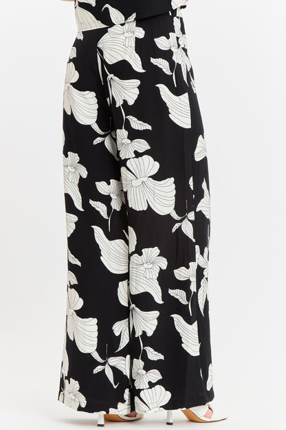 Pantalón Negro Flores Blancas