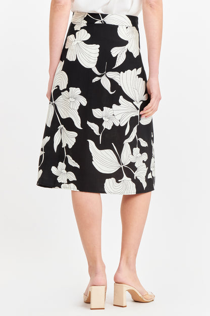 Falda Midi Negra con Flores Blancas