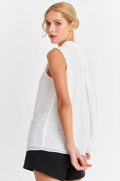 Blusa Cuello Tipo Corbata Blanco