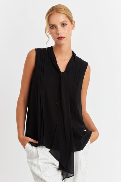 Blusa Cuello Tipo Corbata Negro