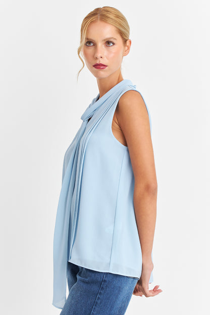 Blusa Cuello Tipo Corbata Celeste