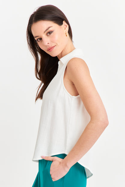 Camisa Sin Mangas Tipo Lino Blanco