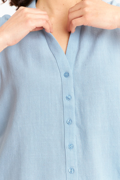 Camisa Sin Mangas Tipo Lino Celeste