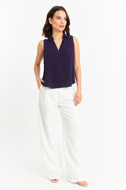 Camisa Sin Mangas Tipo Lino Azul Marino