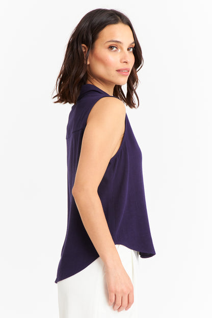 Camisa Sin Mangas Tipo Lino Azul Marino