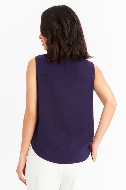 Camisa Sin Mangas Tipo Lino Azul Marino