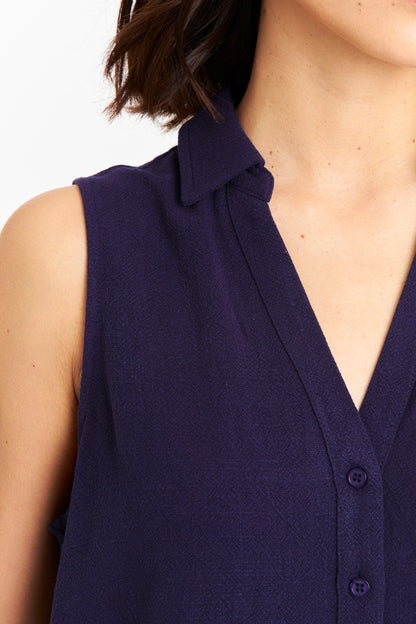 Camisa Sin Mangas Tipo Lino Azul Marino