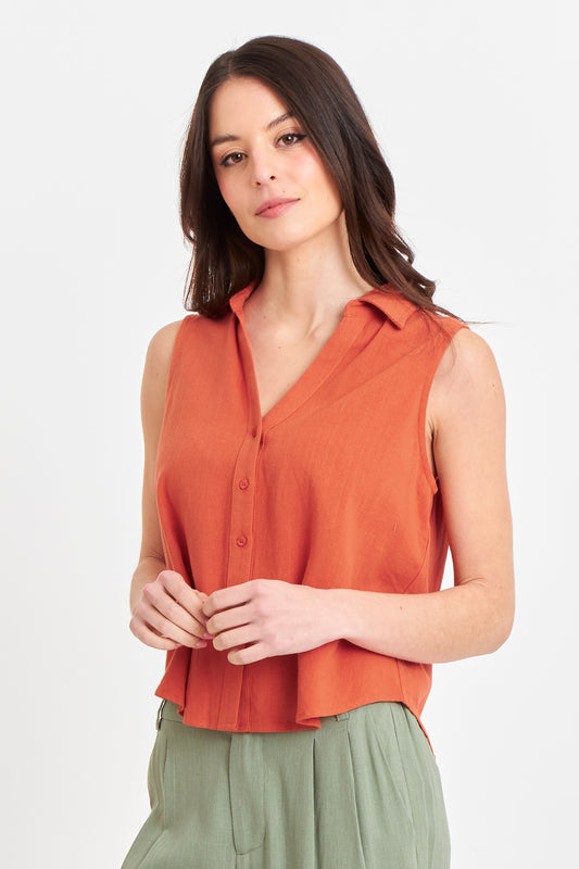 Camisa Sin Mangas Tipo Lino Óxido