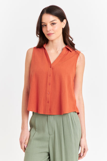 Camisa Sin Mangas Tipo Lino Óxido
