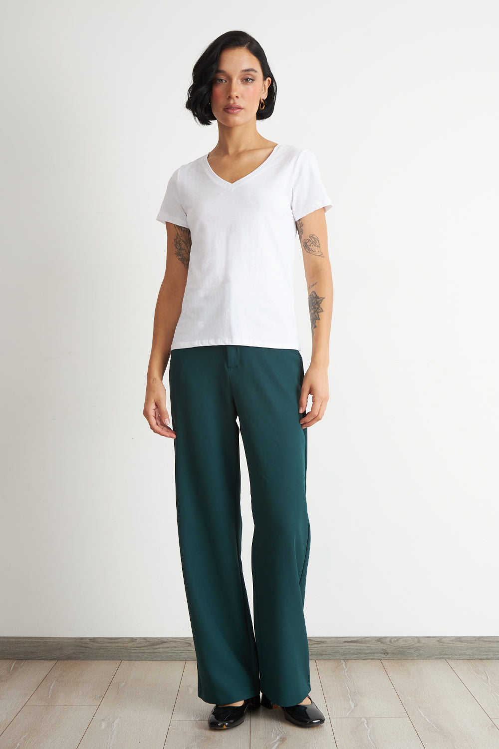 Polera Escote en V Básica Blanco